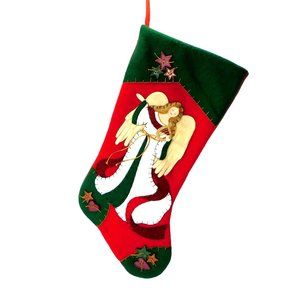 Christmas Angel Stocking  Felt, Button Accents Holiday 17.5"